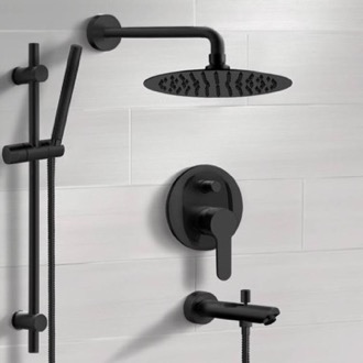 Tub and Shower Faucet Matte Black Tub and Shower Faucet Set with Rain Shower Head and Hand Shower Remer TSR52